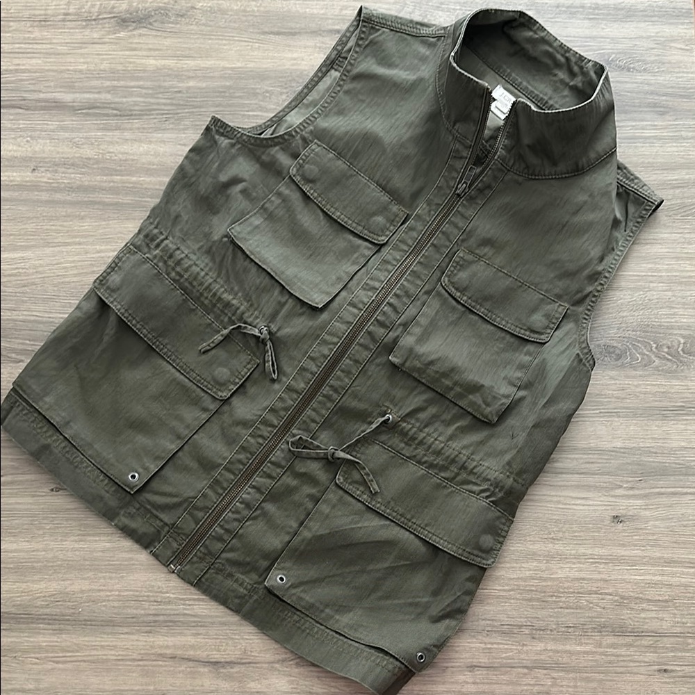 I crew woman  Olive Utility Vest with drawstrings